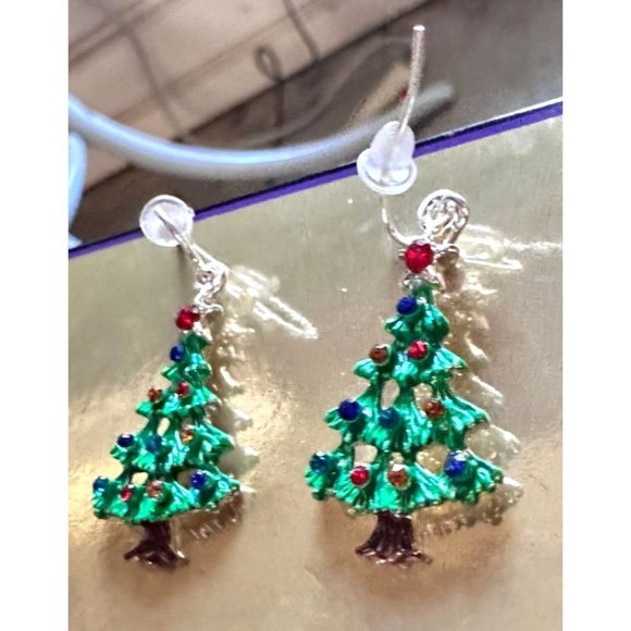 Home for Holidays Christmas Tree Earrings Open Cut Crystals Star Handmad… - Picture 2 of 12